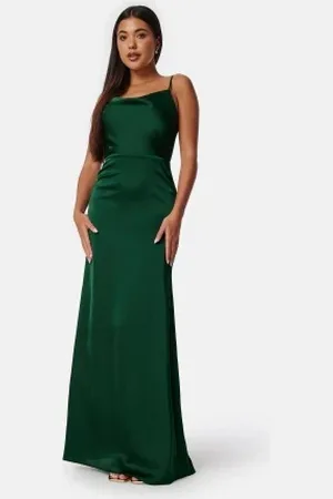 BUBBLEROOM Waterfall Satin Gown Dark green 34