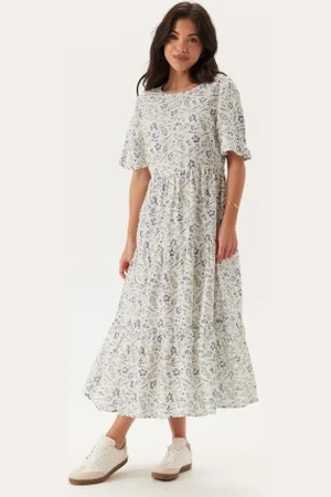 Happy Holly Butterfly Sleeve Viscose Midi Dress Offwhite/Patterned 32/34