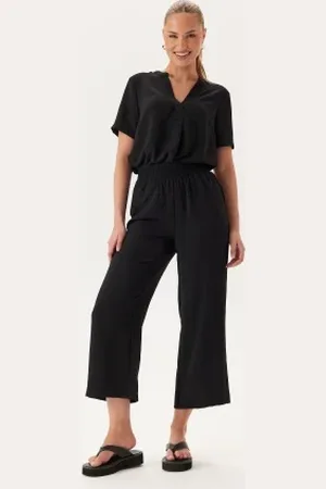 BUBBLEROOM Smock Waist Ankle Trousers Black XS