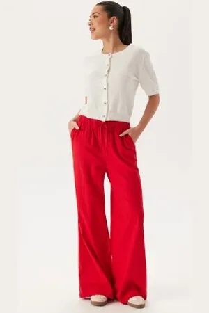 BUBBLEROOM Linen Blend Trousers Red XS