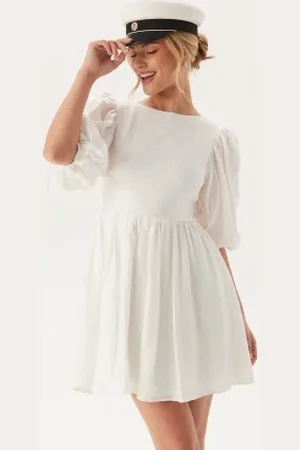 BUBBLEROOM Tie Back Short Dress White XXS