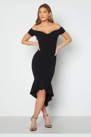 John Zack Off Shoulder Frill High Low Dress XS (UK8)