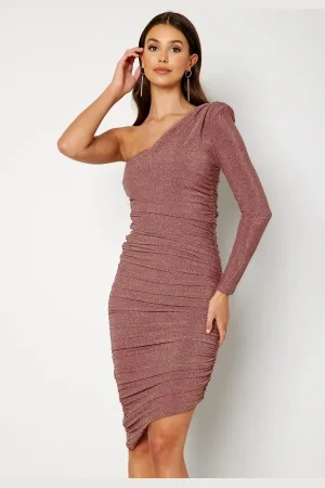 Goddiva One Shoulder Glitter Mini Dress XS (UK8)