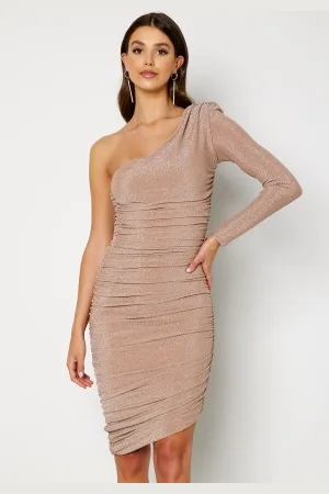 Goddiva One Shoulder Glitter Mini Dress M (UK12)