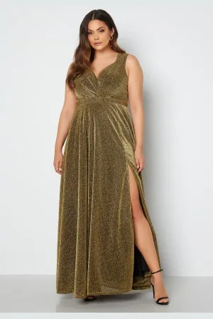 Goddiva Glitter Wrap Front Maxi Curve Dress With Split 44 (UK16)
