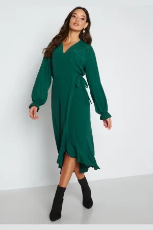 John Zack Long Sleeve Wrap Frill Dress S (UK10)