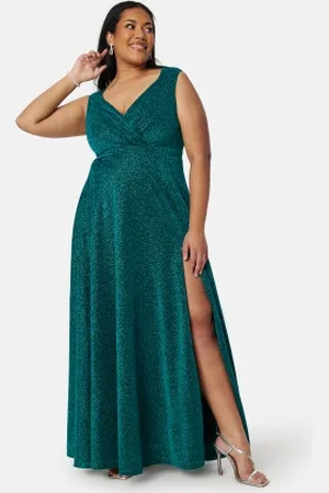 Goddiva Glitter Wrap Front Maxi Curve Dress With Split 46 (UK18)