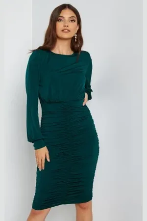 John Zack Long Sleeve Rouched Midi Dress XXS (UK6)