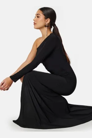 John Zack Long Sleeve One Shoulder Maxi Dress L (UK14)