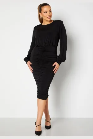 John Zack Long Sleeve Rouched Midi Dress 50 (UK22)