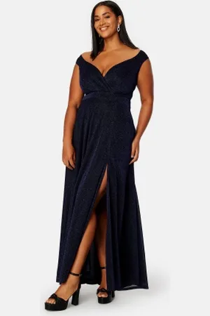 Goddiva Glitter Wrap Front Maxi Curve Dress With Split 46 (UK18)