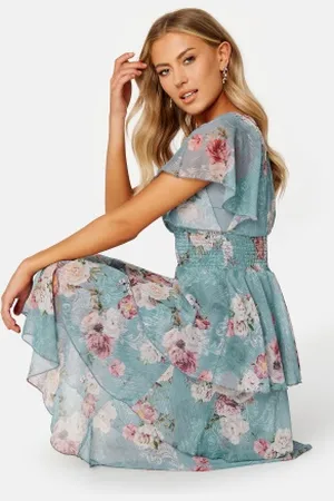 Goddiva Floral Flutter Tiered Midi Dress XXS (UK6)