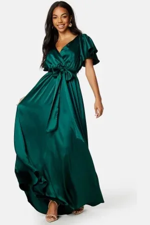 Goddiva Flutter Sleeve Satin Maxi Dress XXS (UK6)