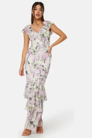 Goddiva Floral Ruffle Hem Maxi Dress L (UK14)