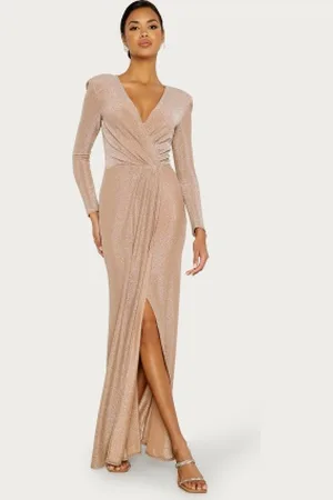 Goddiva Long Sleeve Glitter Maxi Dress XL (UK16)