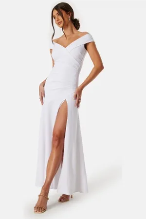 Goddiva Bardot Pleat Maxi Split Dress XXS (UK6)