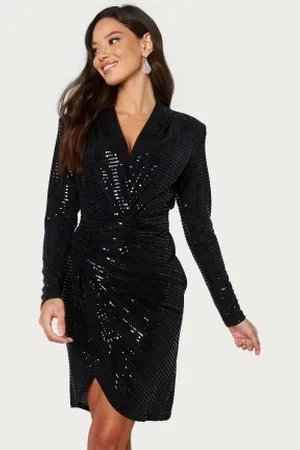 John Zack Sequin Long Sleeve Rouch Mini Dress XS (UK8)