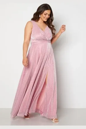 Goddiva Glitter Wrap Front Maxi Curve Dress With Split 54 (UK26)