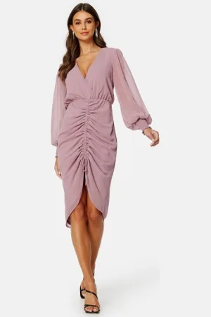 Goddiva Long Sleeve Chiffon Rouched Midi Dress XXS (UK6)