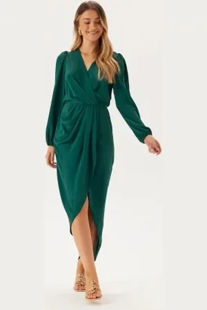 John Zack Balloon Sleeve Wrap Front Maxi Dress L (UK14)