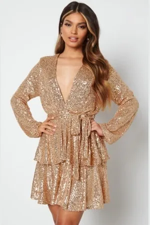 John Zack Sequin Deep V Ruffle Skater Dress XS (UK8)