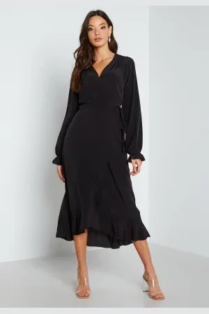 John Zack Long Sleeve Wrap Frill Dress XS (UK8)
