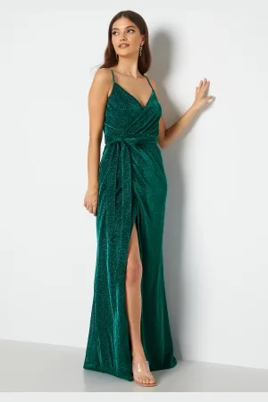 Goddiva Glitter Wrap Front Maxi Dress XXS (UK6)