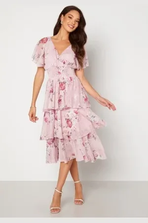 Goddiva Floral Flutter Tiered Midi Dress XL (UK16)