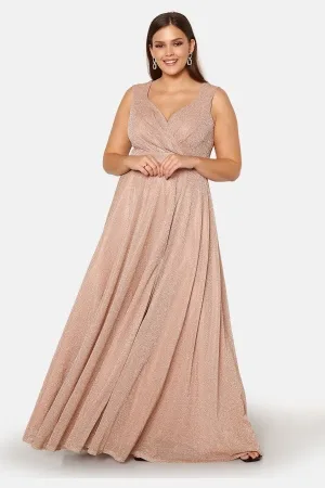 Goddiva Glitter Wrap Front Maxi Curve Dress With Split 48 (UK20)