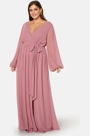 Goddiva Long Sleeve Chiffon Maxi Curve Dress 44 (UK16)