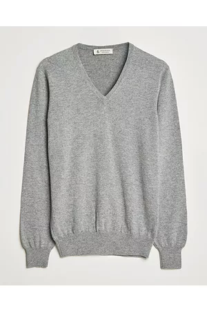 Piacenza Cashmere Miehet Neulepaidat - Cashmere V Neck Sweater Light Grey