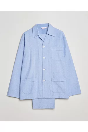 DEREK ROSE Miehet Pyjamat - Brushed Cotton Flannel Herringbone Pyjama Set Blue