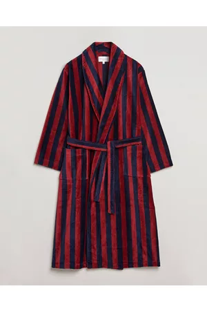 DEREK ROSE Cotton Velour Striped Gown Red/Blue