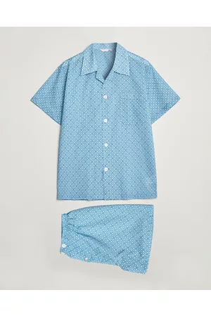 DEREK ROSE Shortie Printed Cotton Pyjama Set Blue