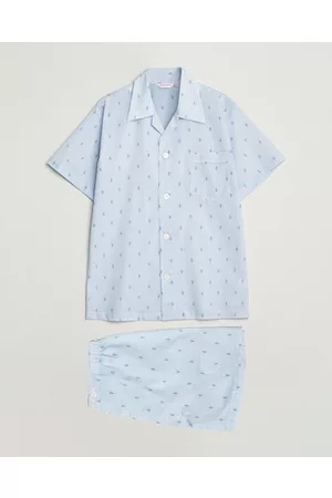 DEREK ROSE Shortie Printed Cotton Pyjama Set Blue