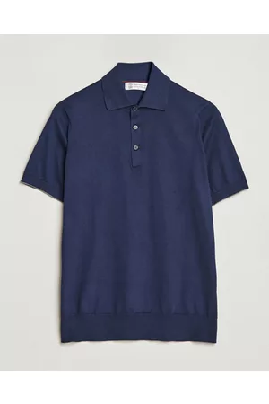 Brunello Cucinelli Miehet T-paidat - Short Sleeve Knitted Polo Navy