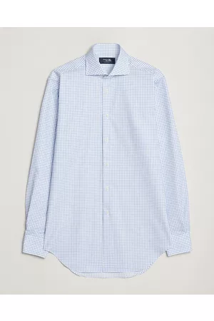 Kamakura Miehet Bisnes - Slim Fit Twill Spread Shirt Sky Blue Check