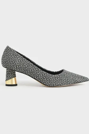 CHARLES & KEITH Cammie Metallic Sculptural Heel Tweed Pumps