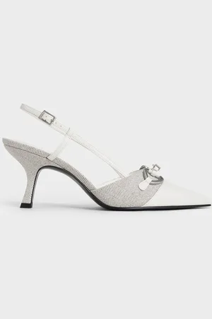 CHARLES & KEITH Woven Fabric Metallic-Accent Slant-Heel Slingback Pumps