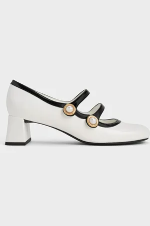 CHARLES & KEITH Pearl-Buckle Two-Tone Mary Jane Pumps