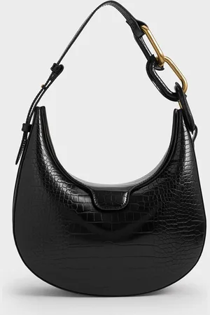CHARLES & KEITH Kora Croc-Effect Metallic-Accent Moon Bag