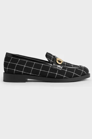 CHARLES & KEITH Tweed Metallic-Accent Loafers
