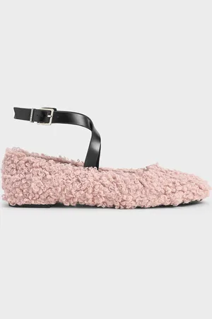 CHARLES & KEITH Margot Furry Crossover-Strap Ballet Flats