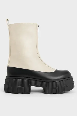 CHARLES & KEITH Two-Tone Zip-Up Platform Calf Boots