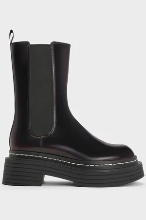 CHARLES & KEITH Stitch-Trim Platform Mid-Calf Chelsea Boots