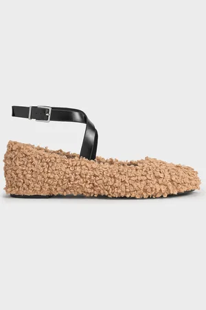 CHARLES & KEITH Margot Furry Crossover-Strap Ballet Flats