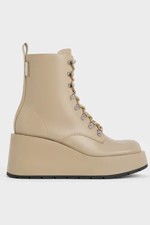 CHARLES & KEITH Lace-Up Platform Wedge Ankle Boots