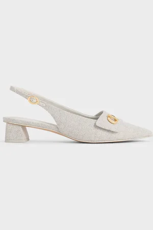 CHARLES & KEITH Tweed Metallic-Accent Pointed-Toe Slingback Pumps