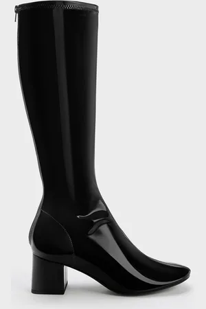 CHARLES & KEITH Patent Block Heel Knee Boots