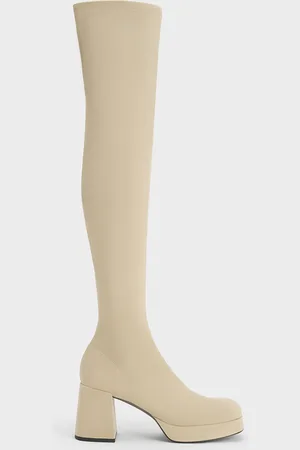 CHARLES & KEITH Evie Textured Platform Thigh-High Boots